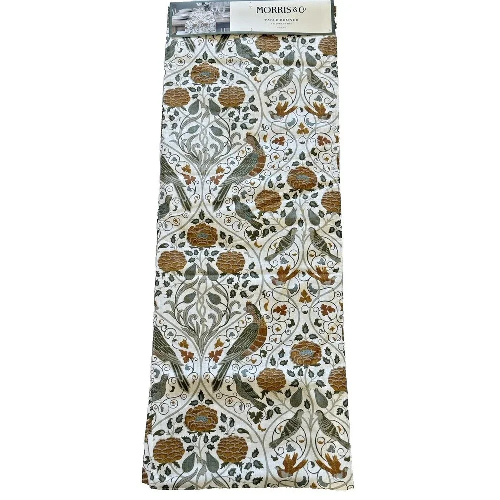 Morris & Co Seasons By May Table Runner Bird Flower Floral Reversible 16x90